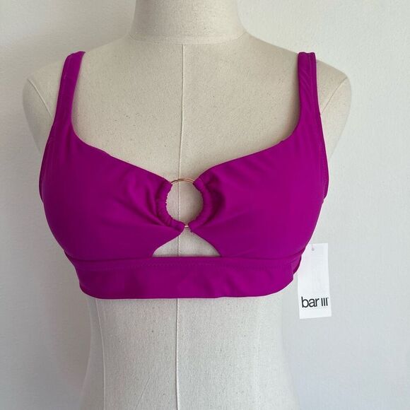Bar III Banded Ring Bikini Top in Pink, Size XS - Picture 2 of 12
